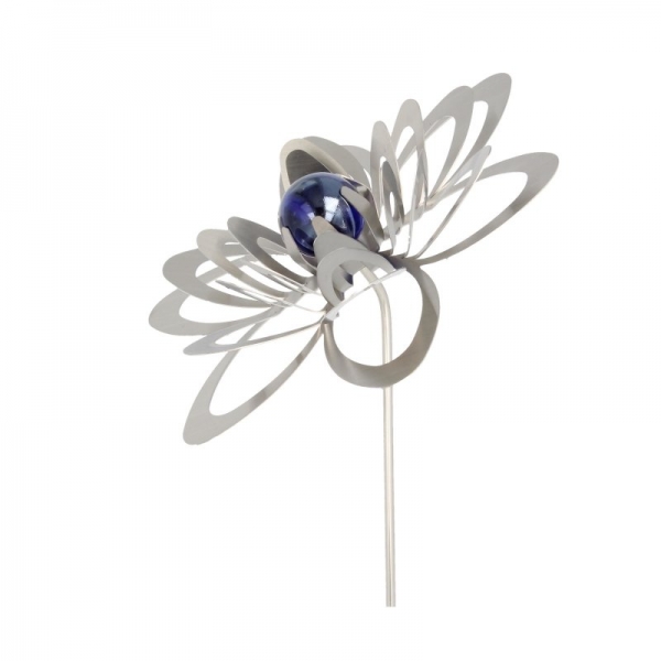A3011 - steel4you SKARAT Gartenstecker Deko Blume mit Echtglas-Perle (Farbe: dunkelblau)